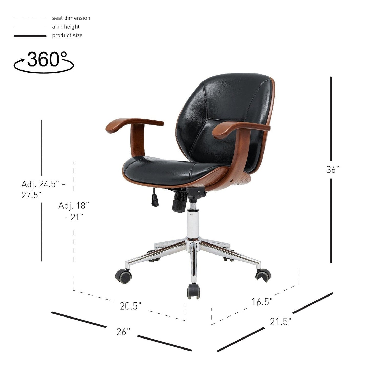 New Pacific Direct Samuel PU Bamboo Office Chair w/ Armrest - 1160030-BWL
