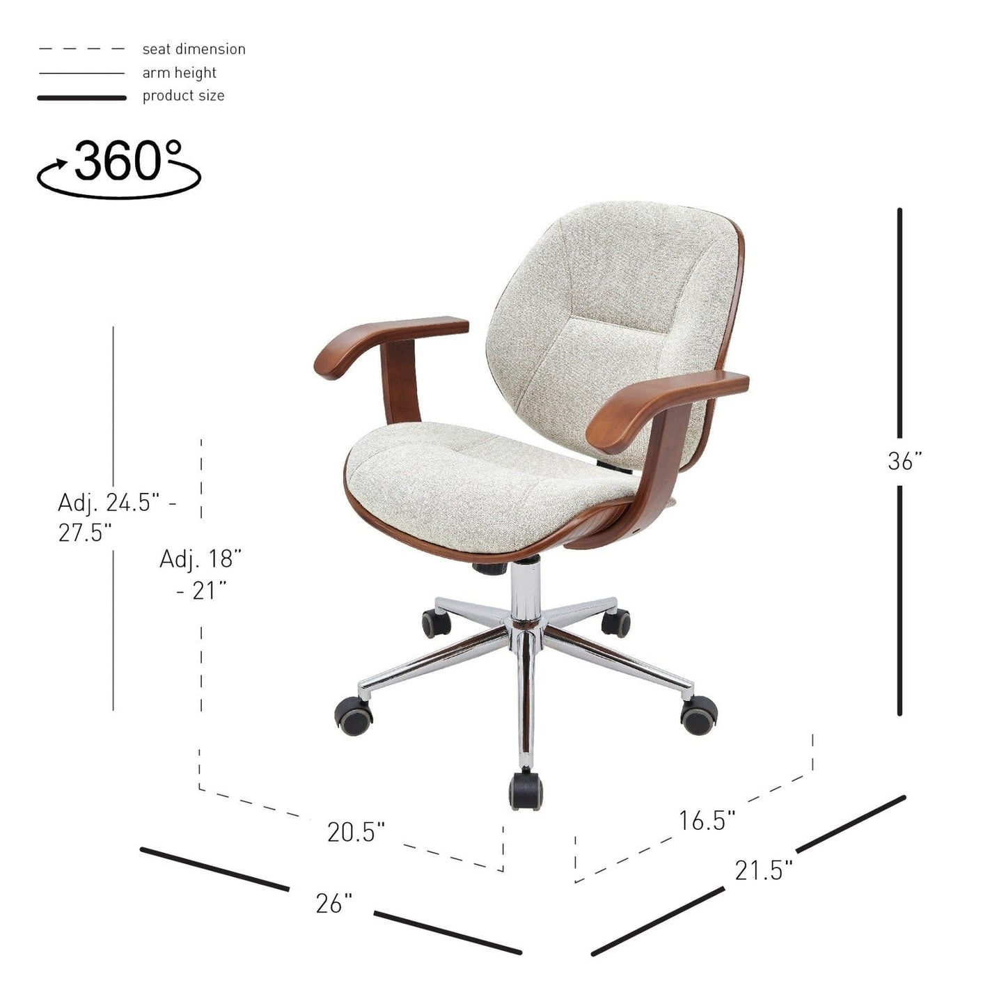 New Pacific Direct Samuel Fabric Bamboo Office Chair w/ Armrest - 1160031-406WL