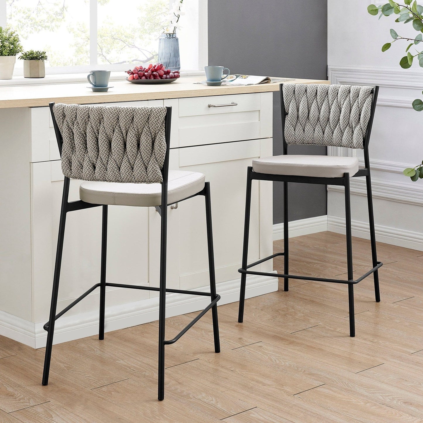 New Pacific Direct Leander Fabric/ PU Counter Stool, (Set of 4) - 1240015-5006