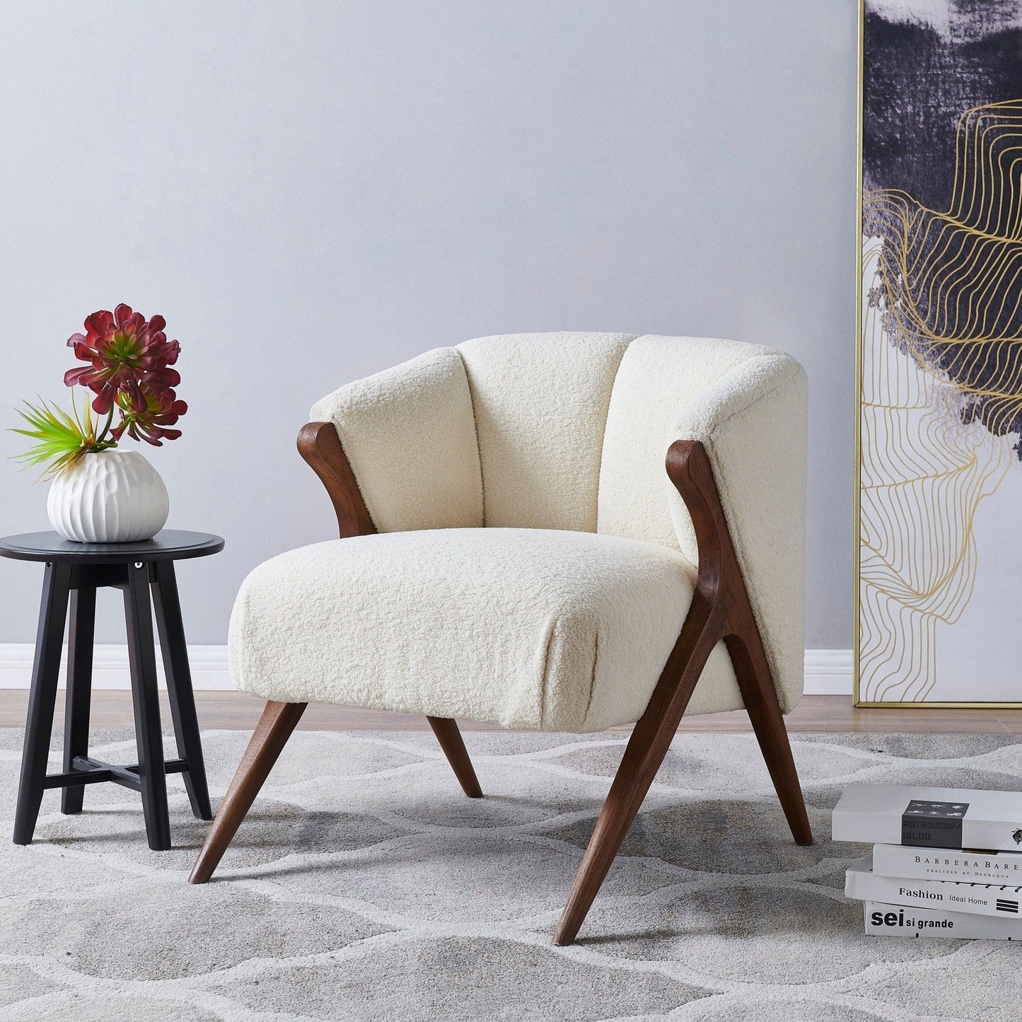 New Pacific Direct Florence Faux Shearling Fabric Accent Chair Brown Legs - 1250017-560