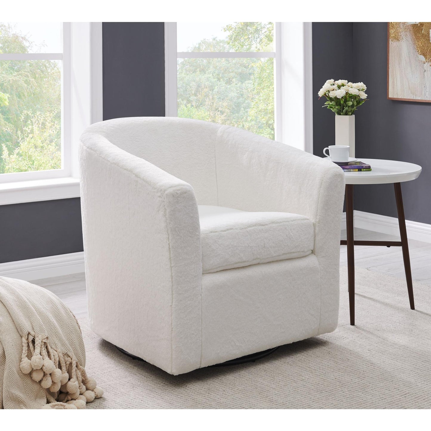 New Pacific Direct Hayden Faux Fur Fabric Swivel Chair - 1900141-408