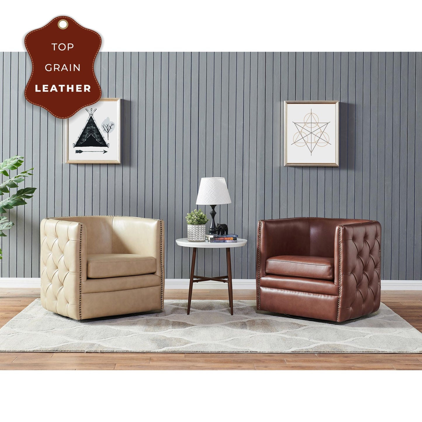 New Pacific Direct Leslie Top Grain Leather Swivel Tufted Chair - 1900152-427