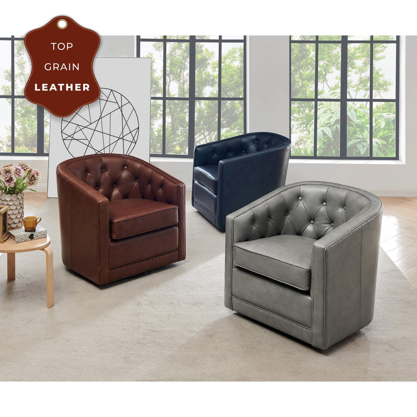 New Pacific Direct Walsh Top Grain Leather Swivel Chair - 1900153-426
