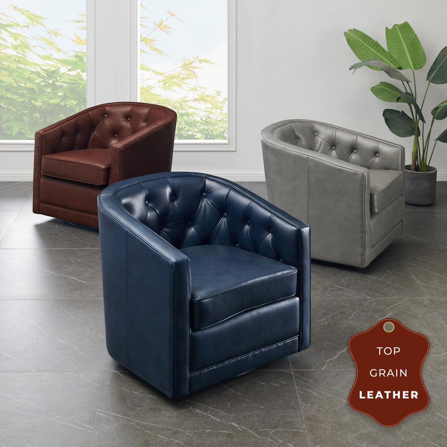 New Pacific Direct Walsh Top Grain Leather Swivel Chair - 1900153-429
