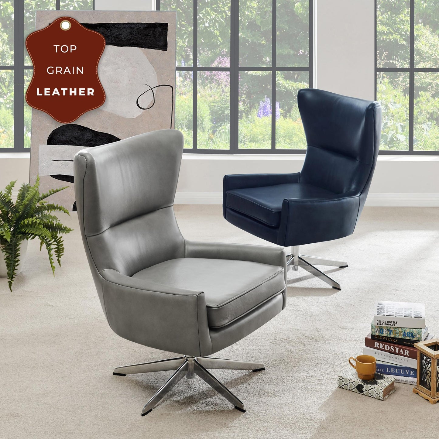 New Pacific Direct Arya Top Grain Leather Swivel Chair - 1900154-428
