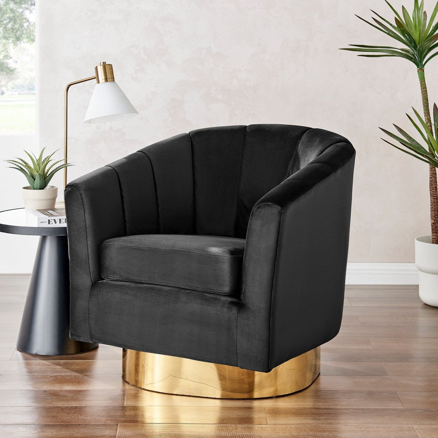 New Pacific Direct Natasha Velvet Fabric w/ Gold Metal Swivel Accent Arm Chair - 1900187-575
