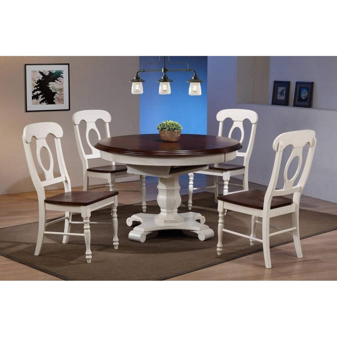 Sunset Trading Andrews 48" Round or 66" Oval Butterfly Leaf Extendable Dining Table | Antique White and Chestnut Brown | Seats 6 - DLU-ADW4866-AW