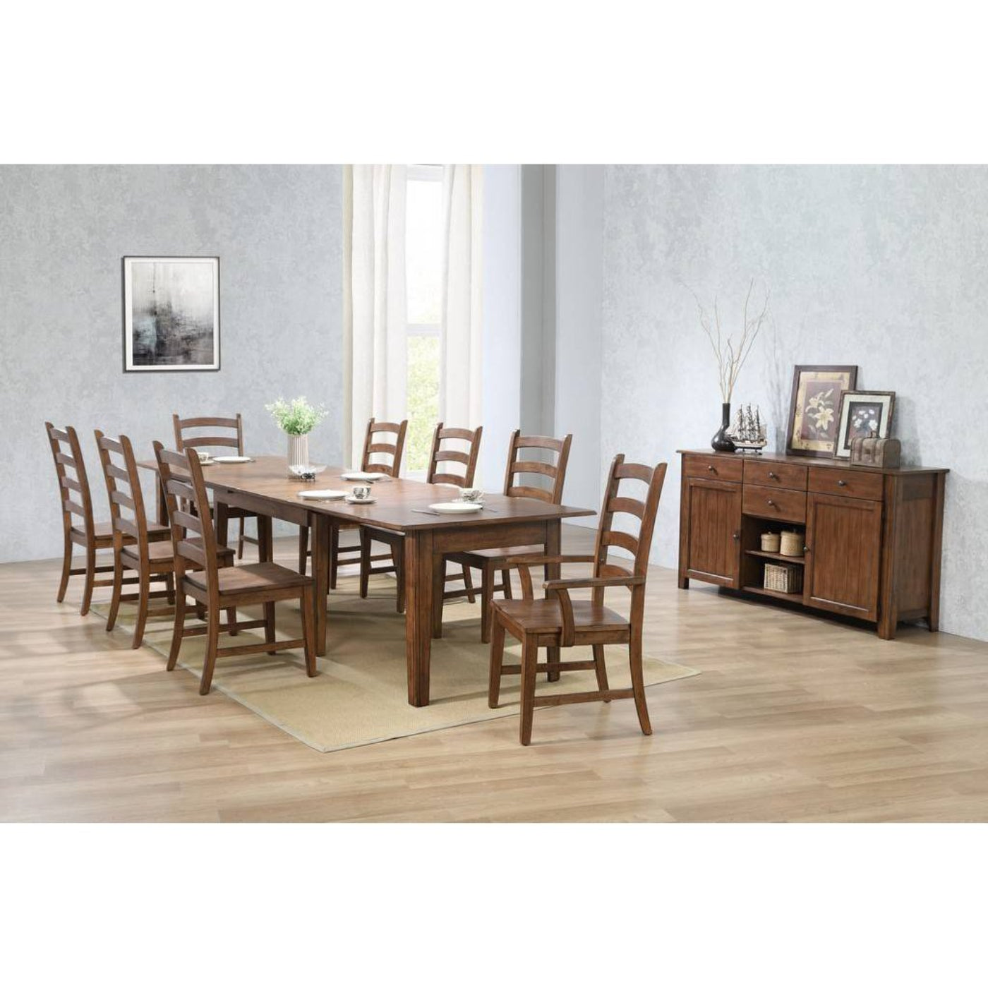 Sunset Trading Simply Brook 10 Piece 134" Rectangular Extendable Table Dining Set | Sideboard | Amish Brown | Seats 12 - DLU-BR134-AMSB10PC