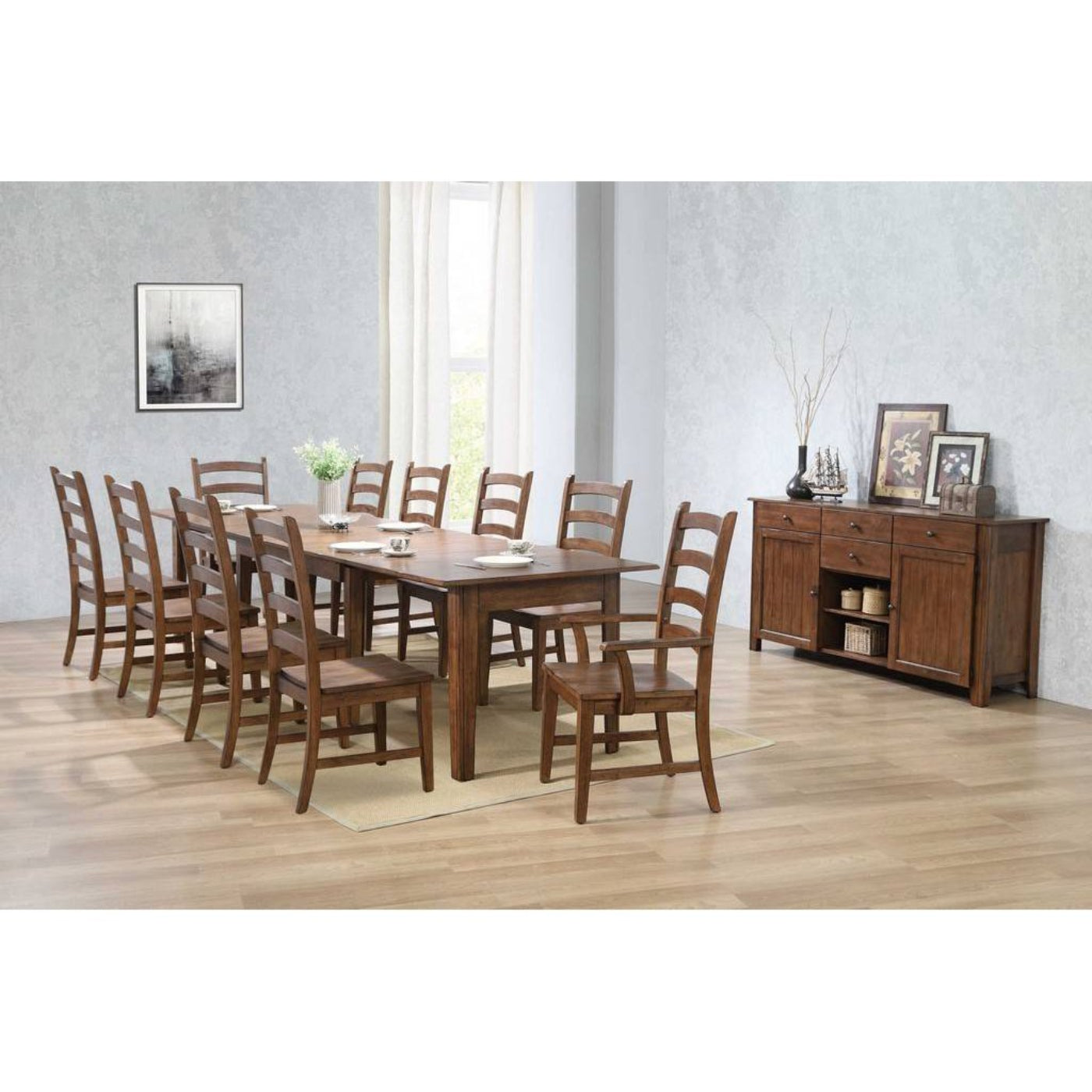 Sunset Trading Simply Brook 12 Piece 134" Rectangular Extendable Table Dining Set | Sideboard| Amish Brown | Seats 12 - DLU-BR134-AMSB12PC