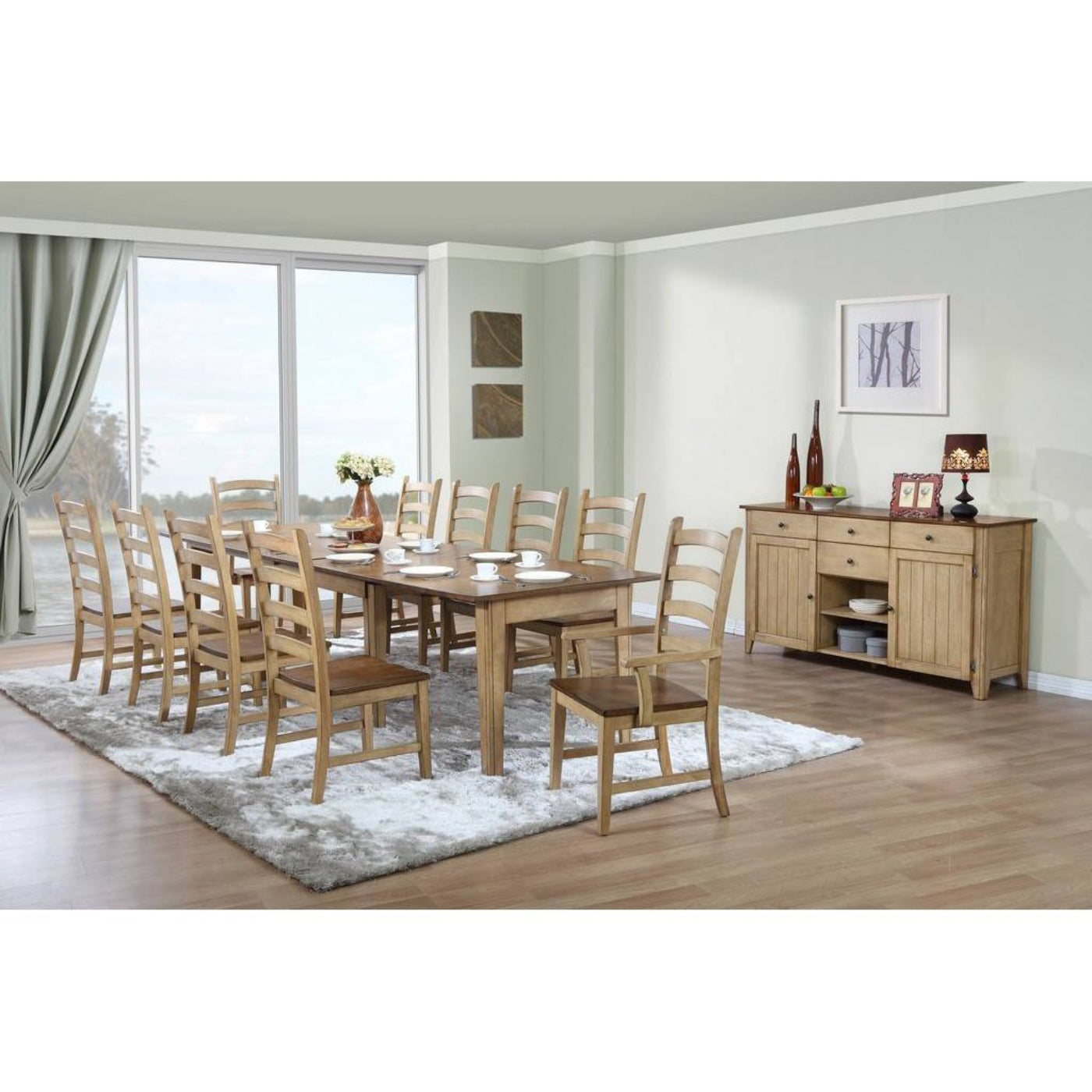 Sunset Trading Brook 12 Piece 134" Rectangular Extendable Dining Set | Sideboard | Seats 12 - DLU-BR134-PW12PC