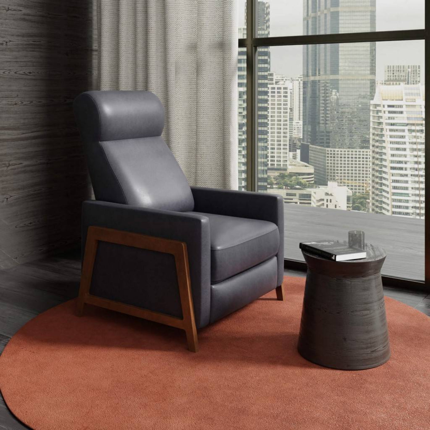 Sunset Trading Edge Pushback Leather Recliner | Manual Reclining Chair | Thin Track Arms | Gray - SY-1357-86-9102-94