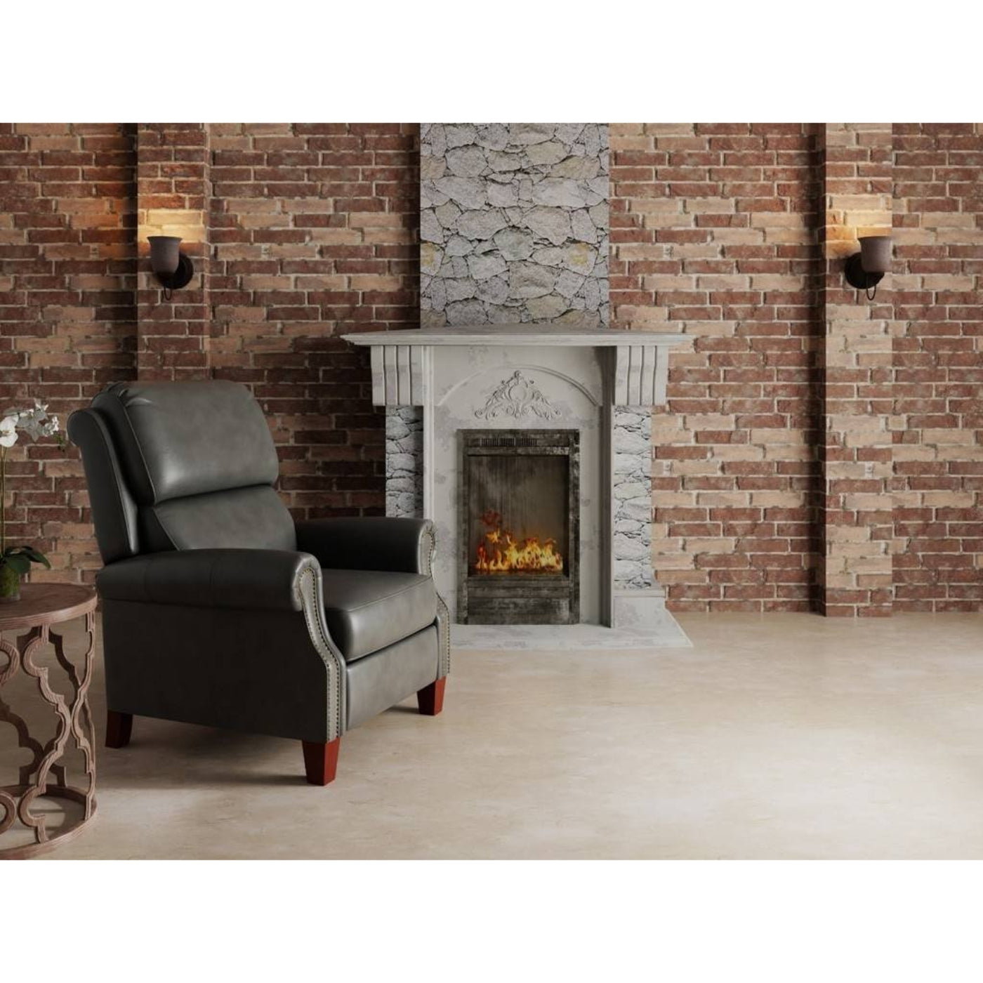 Sunset Trading Alexander Pushback Leather Recliner | Dark Gray - SY-689-86-9307-97