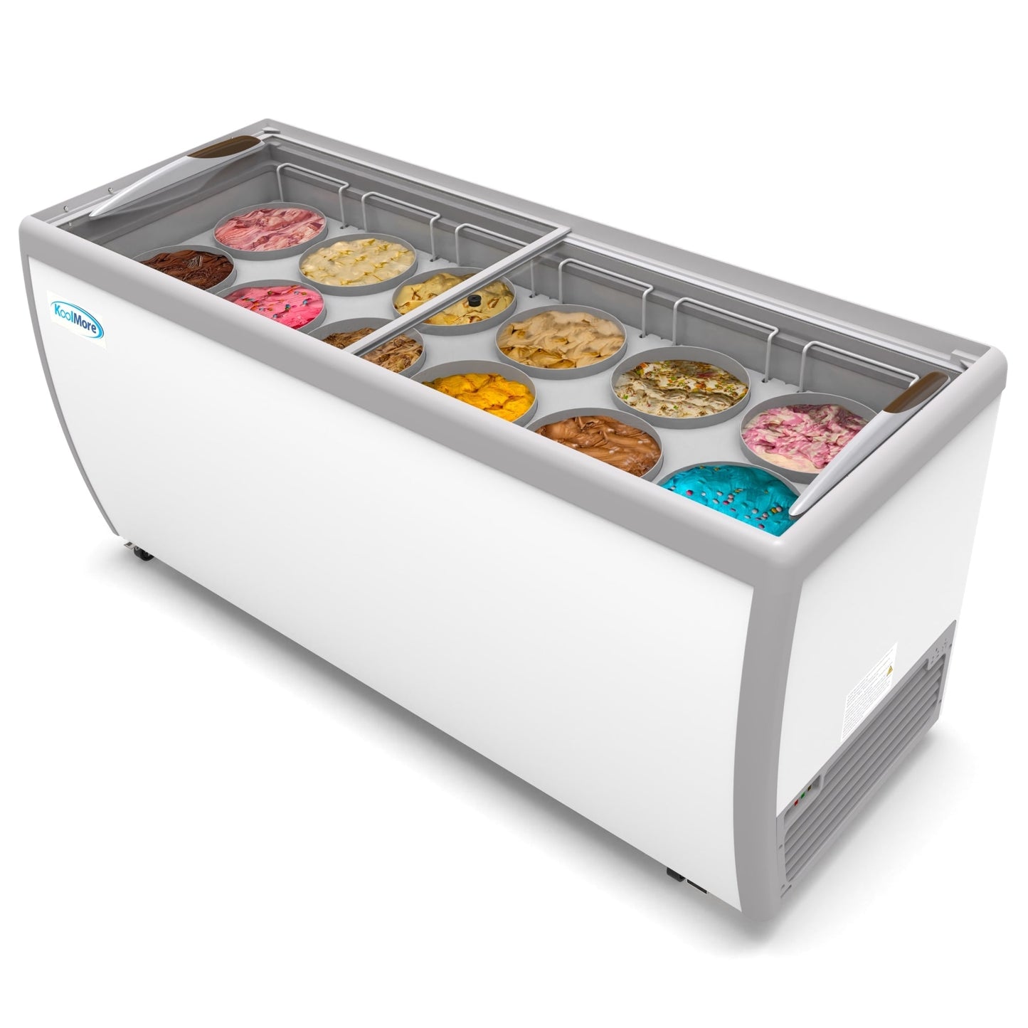 KOOLMORE 70 in. 12 Tub Ice Cream Dipping Cabinet Display Freezer with Sliding Glass Door, 20 cu. ft. - KMICD71SD