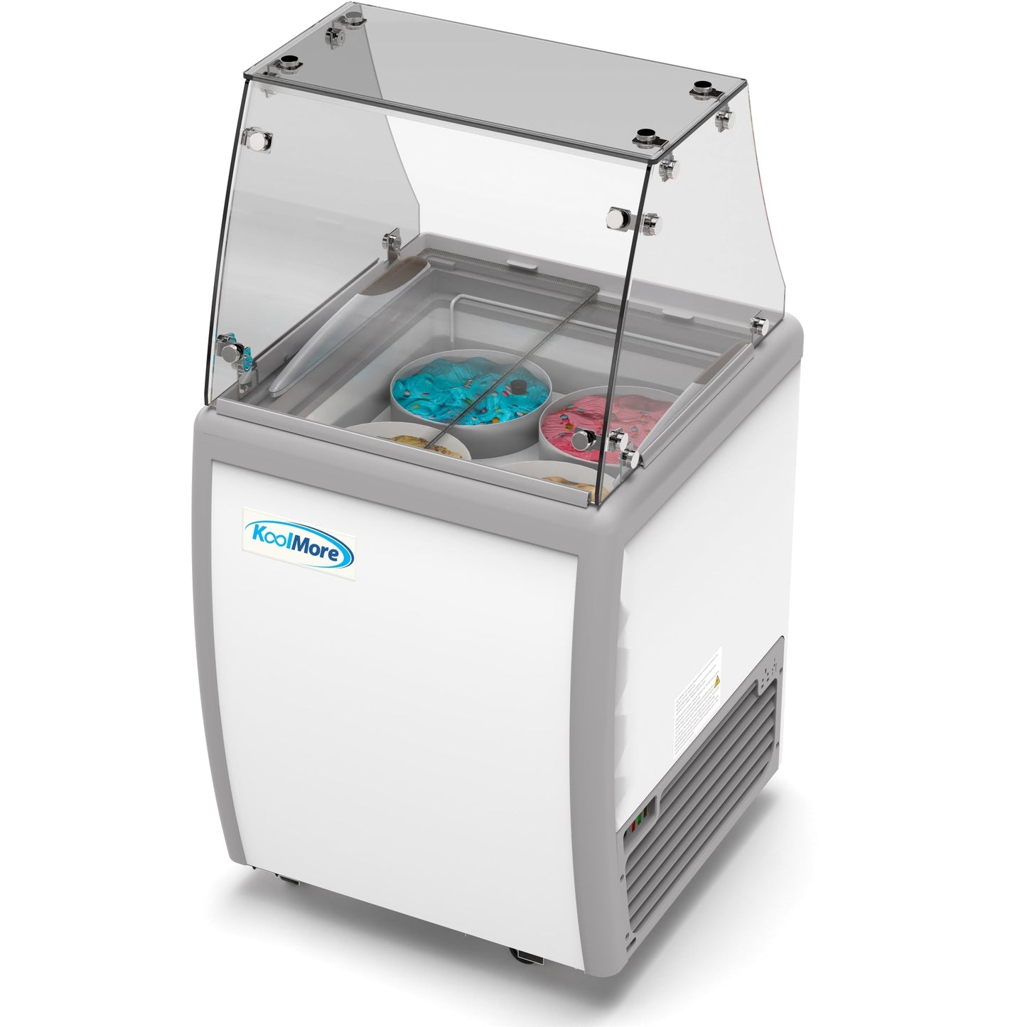 KOOLMORE 26 in. 4 Tub Ice Cream Dipping Cabinet Display Freezer with Sliding Glass Door and Sneeze Guard, 6 cu. ft. - KMICD26SDFG