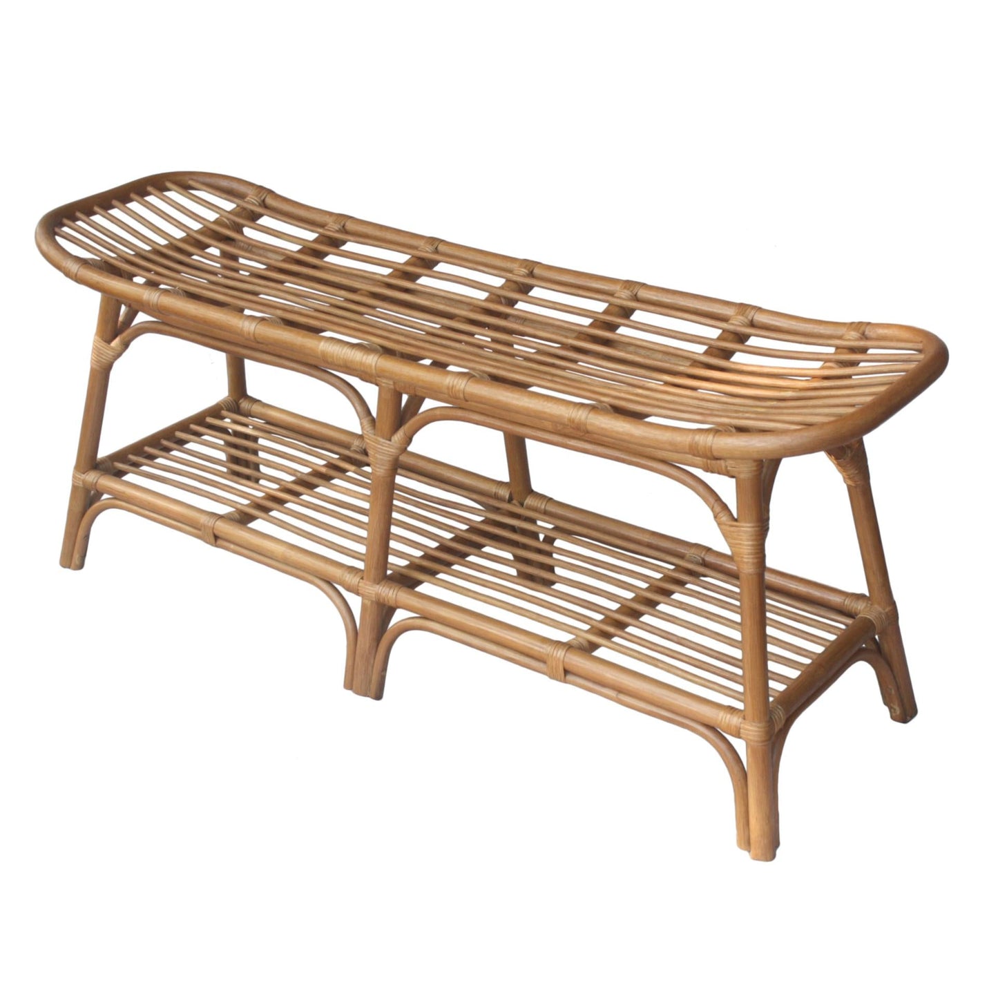 New Pacific Direct Damara Rattan Bench w/ Shelf - 2400037-CB