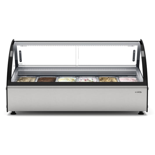 KOOLMORE 46 in. Countertop Gelato Display Case with 6 Pans and Built-in Glass Sneeze Guard in Stainless-Steel - KMCGD6P