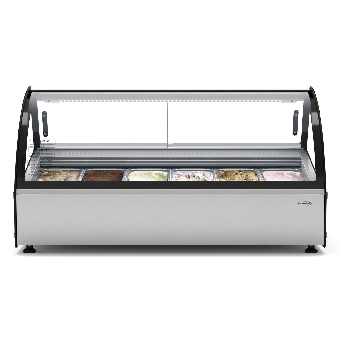 KOOLMORE 46 in. Countertop Gelato Display Case with 6 Pans and Built-in Glass Sneeze Guard in Stainless-Steel - KMCGD6P
