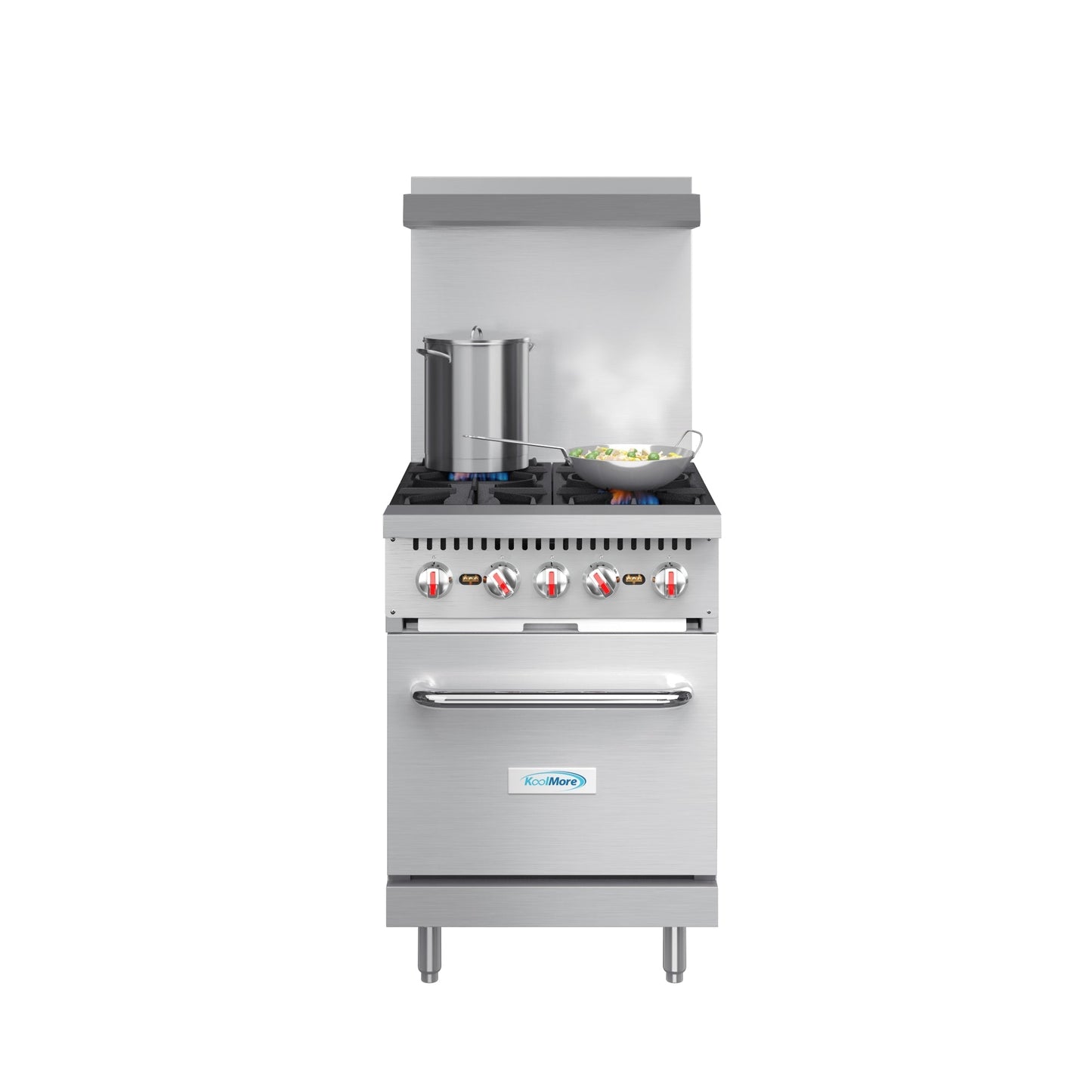 KOOLMORE 24 in. 4 Burner Commercial Natural Gas Range with Oven in Stainless-Steel - KMCR24NG