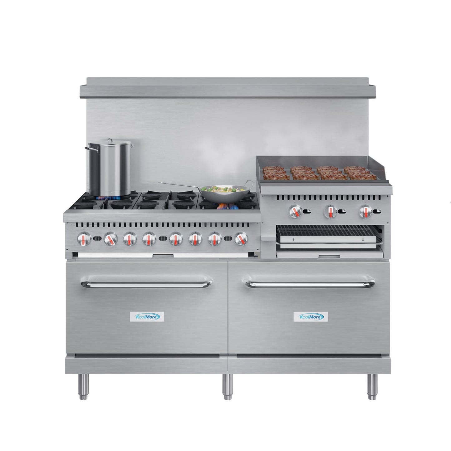 KOOLMORE 60 in. Commercial LP Range with 24 in. Griddle and Broiler in Stainless-Steel - KMCRGB60LP