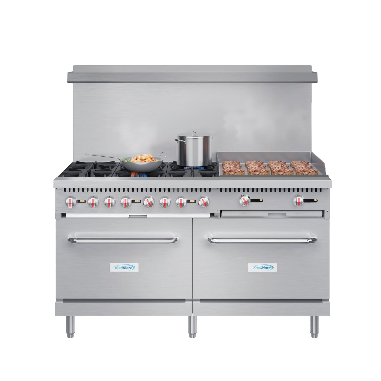 KOOLMORE 60 in. 6 Burner Commercial Natural Gas Range with 24 in. Griddle in Stainless-Steel - KMCRG60NG