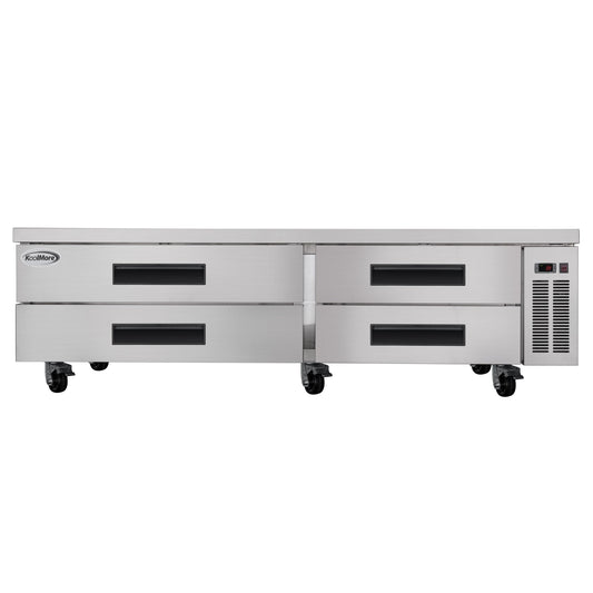 KOOLMORE 84 in. Commercial Chef Base Refrigerator Storage Cabinet for Cold Foods, Fresh Ingredients, and Condiments, Refrigerated Pull-Out Drawers, Rolling Caster Wheels, ETL Listed - KMBR844D