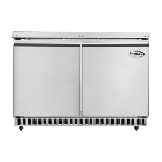KOOLMORE 48 in. Commercial Refrigerated Prep Station Cold Table, Stainless-Steel Refrigerator with 9-Pan (Not Included) Capacity with Cover and Two Adjustable Shelves, ETL Listed - KM-RBT-48C