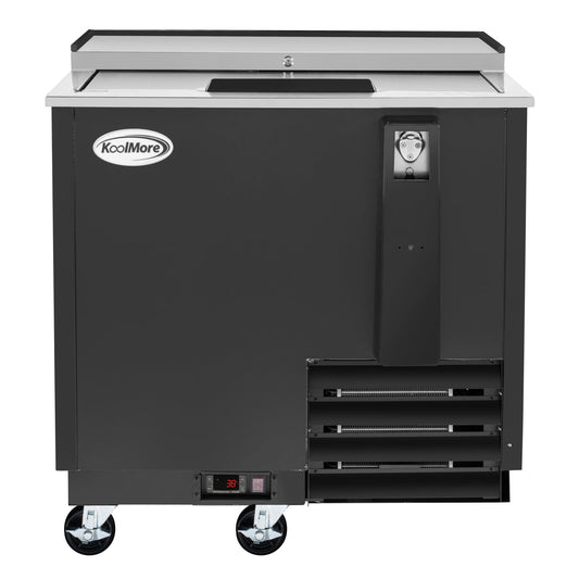 KOOLMORE 36 in. Commercial Bottle Cooler in Black with Built-In Opener, ETL Listed, 9 cu. ft. - KMBOC36BK