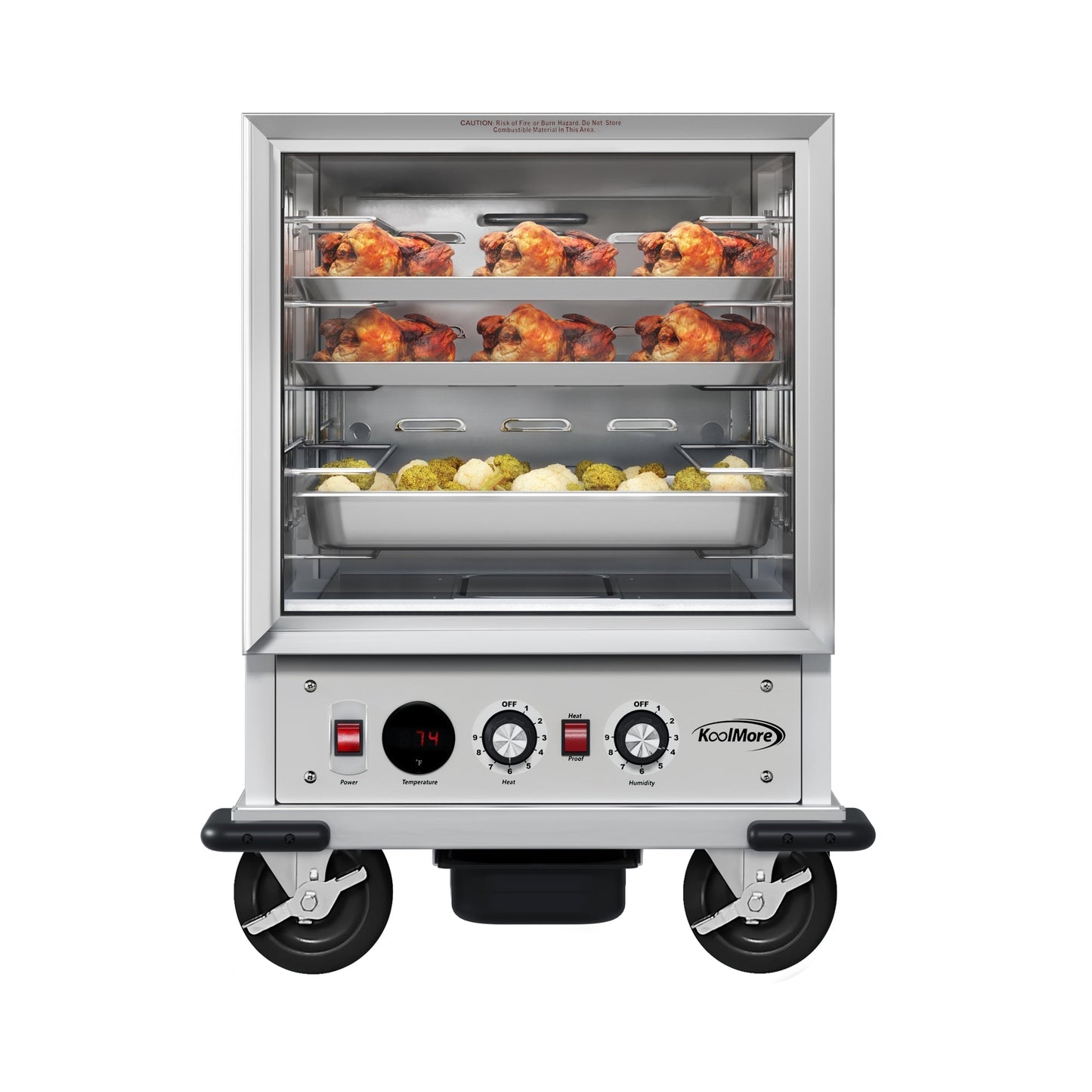 KOOLMORE 33 in. Commercial Half Size Non-Insulated 5-Pan Holding Cabinet with Wire Racks and Glass Door in Silver - KMCHP12WNGL