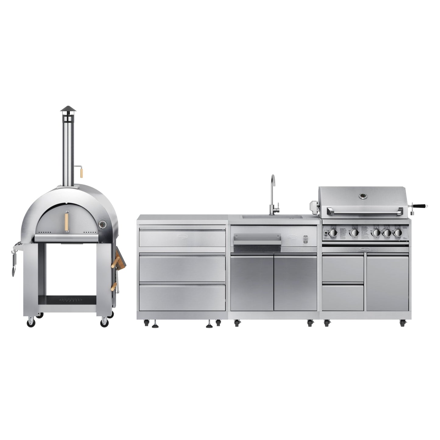 KOOLMORE KoolMore Outdoor Kitchen Series Modular Kitchen with a Wood fire Pizza Oven, 3 Drawer Cabinet, Sink, 30 in. BBQ Grill and Cabinet in Stainless-Steel - KMOKSKITCONFIG102