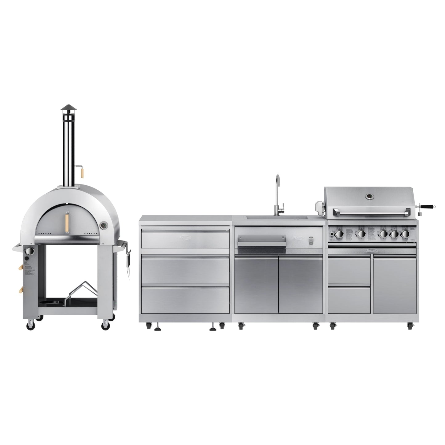 KOOLMORE KoolMore Outdoor Kitchen Series Modular Kitchen with a Dual Fuel Pizza Oven, 3 Drawer Cabinet, Sink, 30 in. BBQ Grill and Cabinet in Stainless-Steel - KMOKSKITCONFIG103