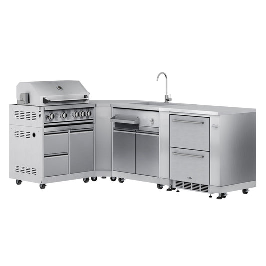 KOOLMORE KoolMore Outdoor Kitchen Series Modular Kitchen with a 30 in. BBQ Grill And Grill Cabinet, Corner Cabinet, Sink, Refrigerator and Cabinet in Stainless-Steel - KMOKSKITCONFIG115