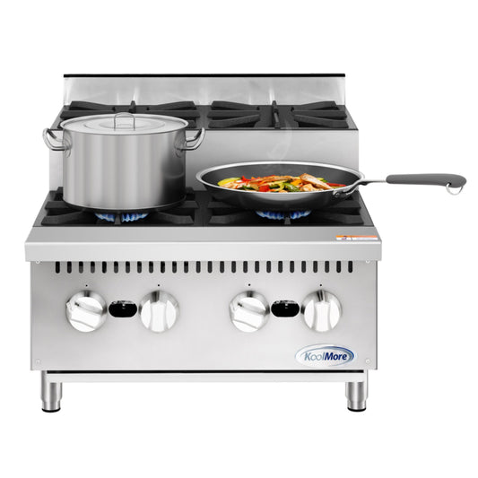 KOOLMORE 24 in. Commercial Four-Burner Step Up Range, 104000 BTU in Stainless-Steel - KMCRSU24