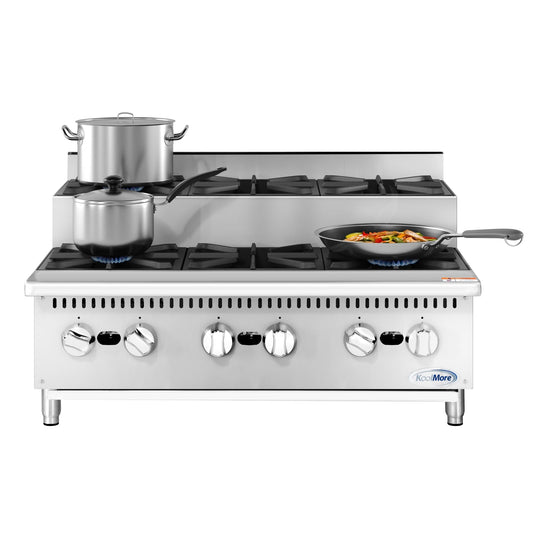 KOOLMORE 36 in. Commercial Six-Burner Step Up Gas Range, 156000 BTU in Stainless-Steel - KMCRSU36