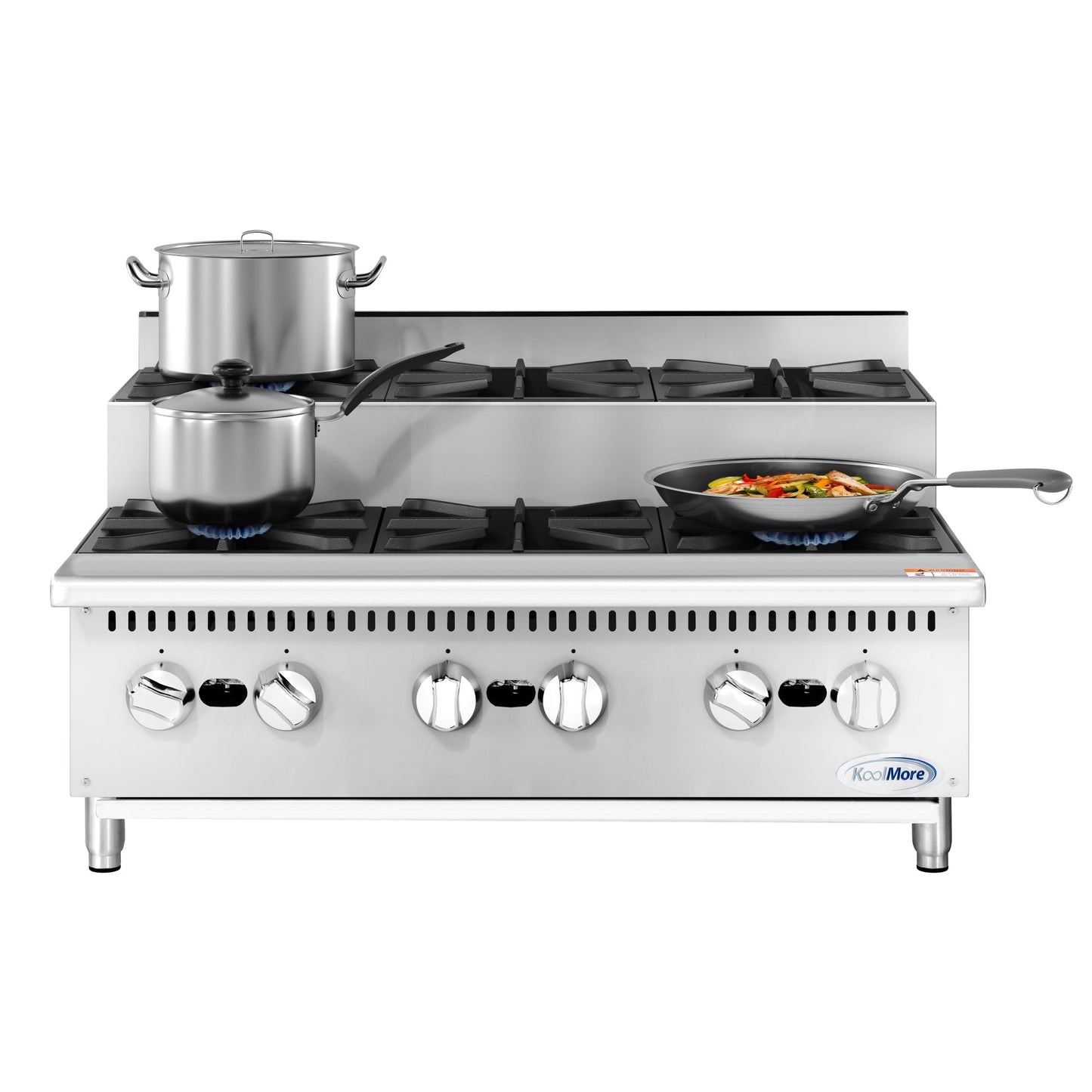 KOOLMORE 36 in. Commercial Six-Burner Step Up Gas Range, 156000 BTU in Stainless-Steel - KMCRSU36