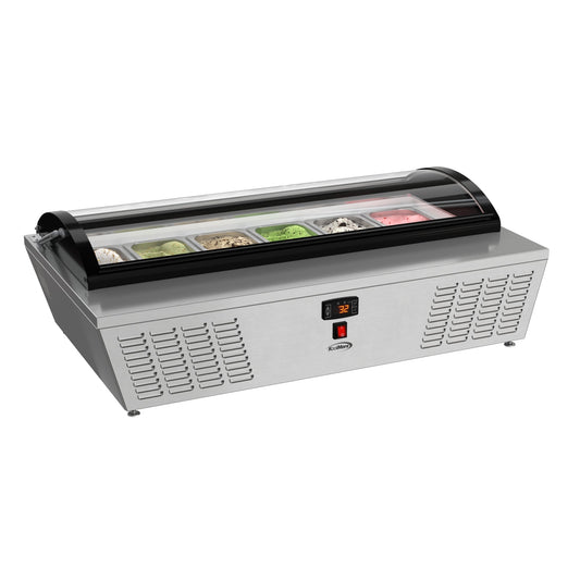 KOOLMORE 45 in. 6-Pan Countertop Ice Cream Display Freezer with Curved Glass Top in Stainless-Steel - KMCGDR6P