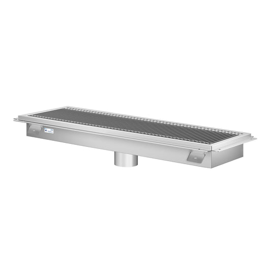 KOOLMORE 12" x 42" Stainless Steel Floor Trough Drain, 14-Gauge with Subway-Style Grating & Removable Drain Basket, NSF Listed - KMFTG1242