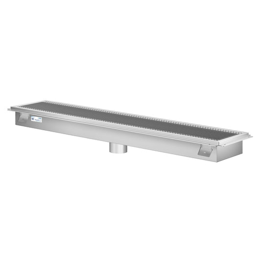 KOOLMORE 12" x 60" Stainless Steel Floor Trough Drain, 14-Gauge with Subway-Style Grating & Removable Drain Basket, NSF Listed - KMFTG1260