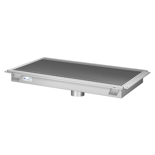 KOOLMORE 18" x 30" Stainless Steel Floor Trough Drain, 14-Gauge with Subway-Style Grating & Removable Drain Basket, NSF Listed - KMFTG1830