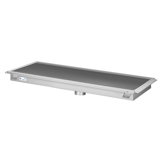 KOOLMORE 18" x 42" Stainless Steel Floor Trough Drain, 14-Gauge with Subway-Style Grating & Removable Drain Basket, NSF Listed - KMFTG1842