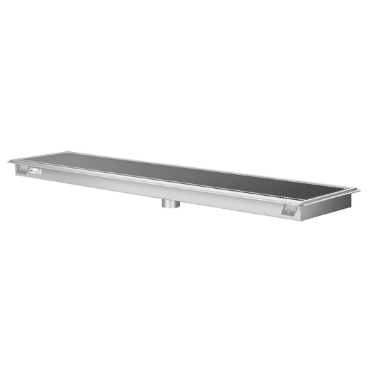 KOOLMORE 18" x 84" Stainless Steel Floor Trough Drain, 14-Gauge with Subway-Style Grating & Removable Drain Basket, NSF Listed - KMFTG1884