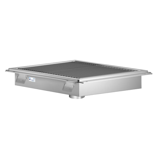 KOOLMORE 24" x 24" Stainless Steel Floor Trough Drain, 14-Gauge with Subway-Style Grating & Removable Drain Basket, NSF Listed - KMFTG2424
