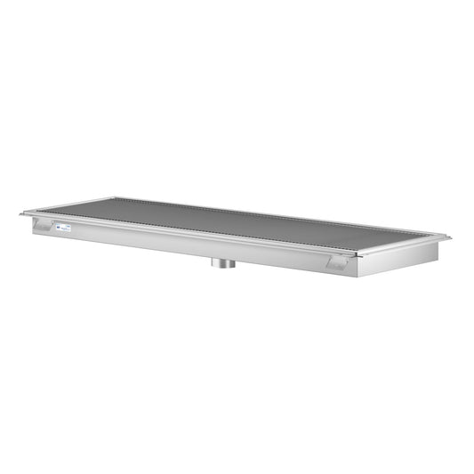 KOOLMORE 24" x 72" Stainless Steel Floor Trough Drain, 14-Gauge with Subway-Style Grating & Removable Drain Basket, NSF Listed - KMFTG2472