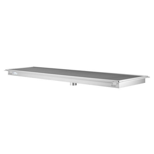 KOOLMORE 24" x 84" Stainless Steel Floor Trough Drain, 14-Gauge with Subway-Style Grating & Removable Drain Basket, NSF Listed - KMFTG2484