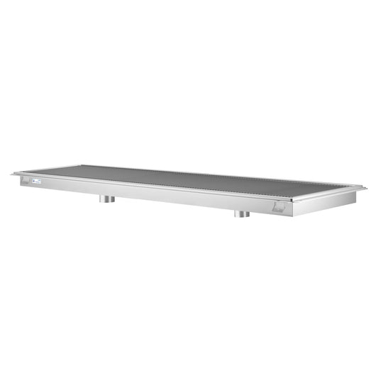 KOOLMORE 24" x 96" Stainless Steel Floor Trough Drain, 14-Gauge with Subway-Style Grating & Removable Drain Basket, NSF Listed - KMFTG2496