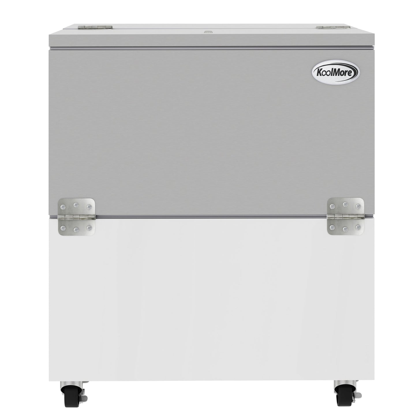 KOOLMORE 34 in. Commercial Milk Cooler for School and Cafeteria, 8 Crate Capacity with Heavy Duty Casters in Stainless Steel and White - KMMC34HDC