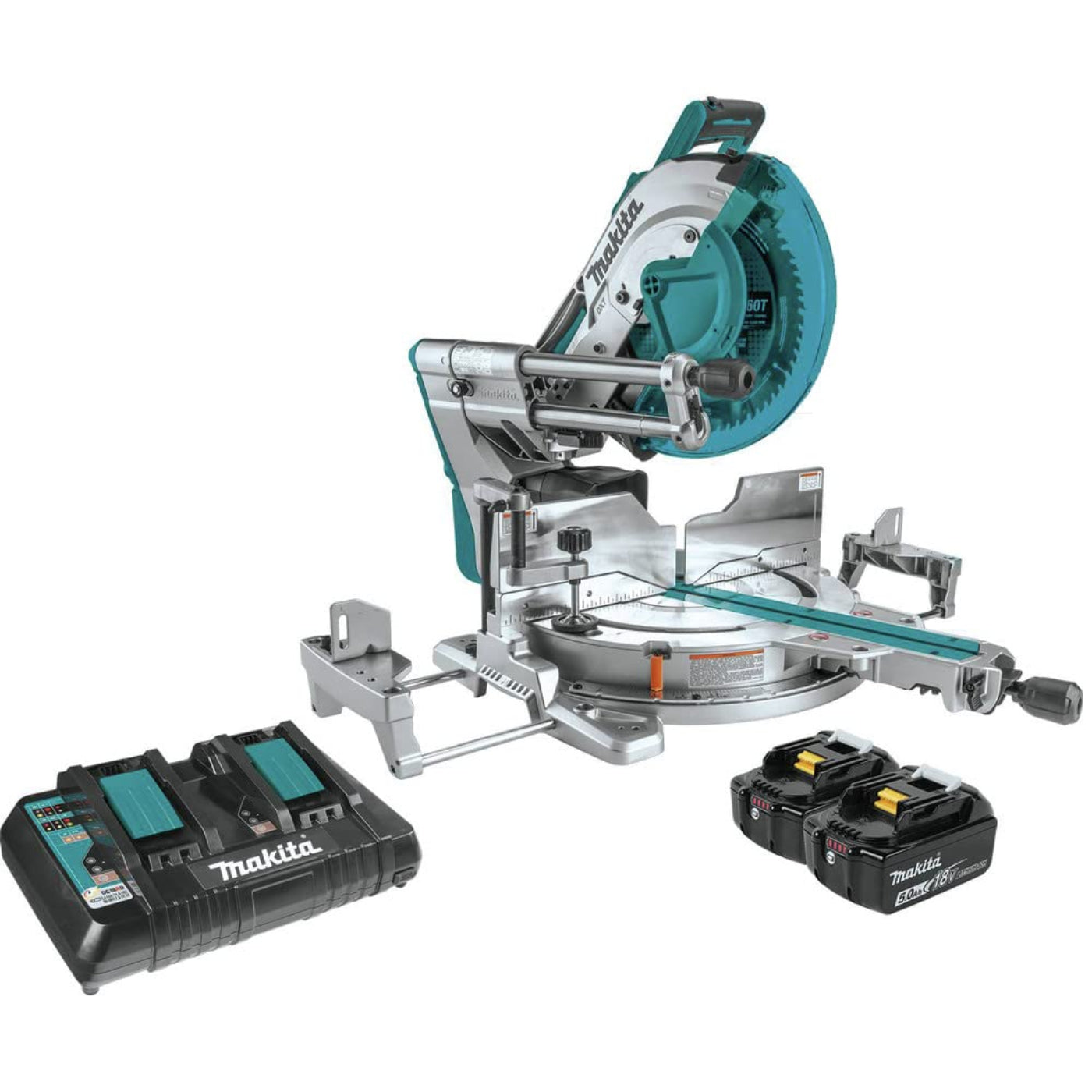 MakitaT 18V x2 LXT Lithium-Ion Brushless Cordless 12" Dual-Bevel Sliding Compound Miter Saw with Laser Kit (5.0Ah) 12" Miter Saw Kit - XSL07PT