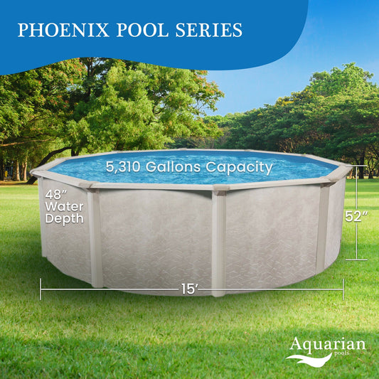 Aquarian Phoenix Series 15 Foot x 52 Inch Steel Frame Above Ground Swimming Pool - 102337