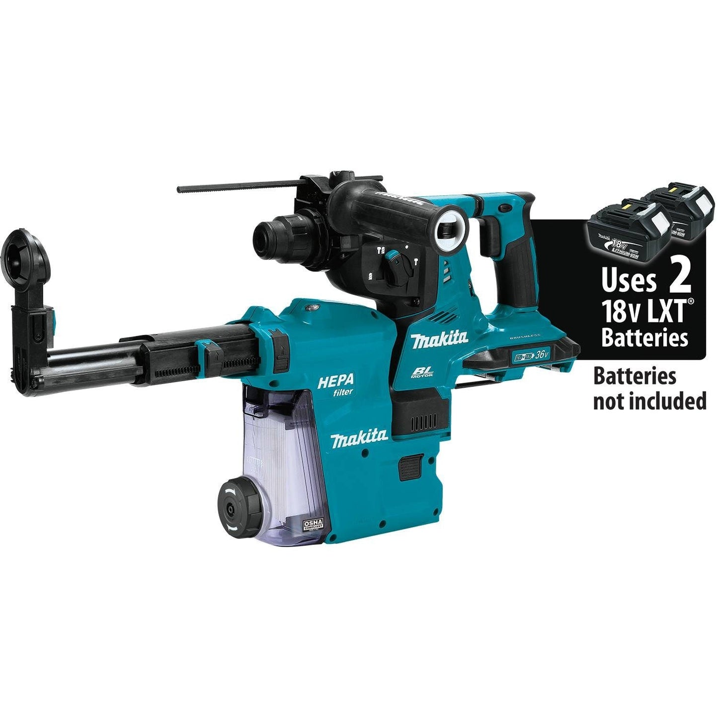 Makita 36V (18V X2) LXT Brushless 1-1/8" AVT Rotary Hammer, accepts SDS-PLUS bits, w/ HEPA Dust Extractor, AFT, AWS Capable - XRH10ZW