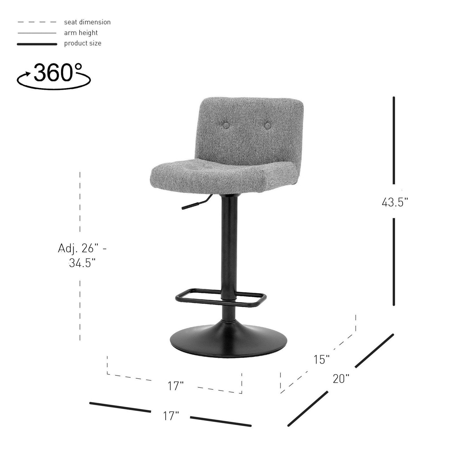 New Pacific Direct Jude KD Fabric Gaslift Swivel Bar Stool, (Set of 2) - 9300117-529