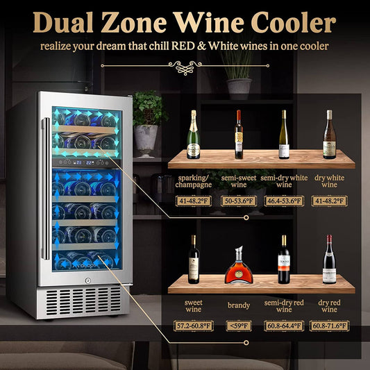 Bodega cooler 15 Inch Wine Cooler 28 Bottle Dual Zone Wine Refrigerator JC-85B